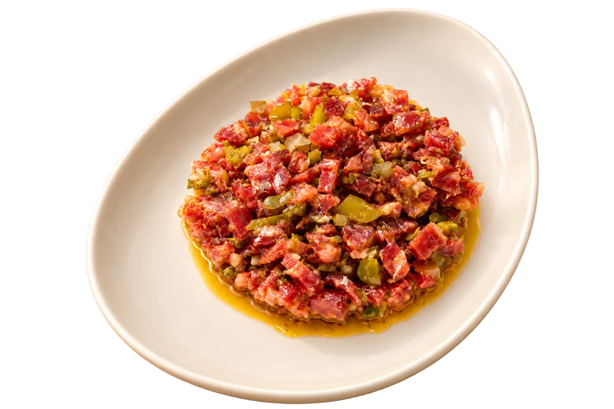 Tartar de jamón con encurtidos